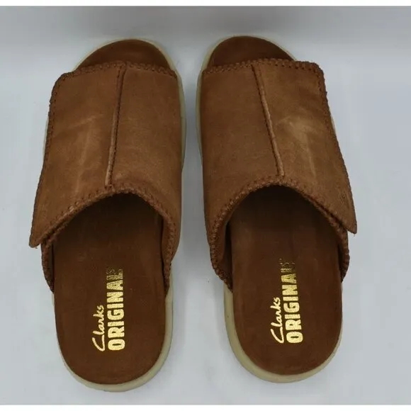 Clarks Mens Size 12 Overleigh Cola Suede Slip On Slide Sandals