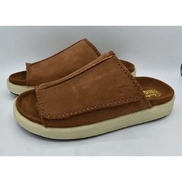Clarks Mens Size 12 Overleigh Cola Suede Slip On Slide Sandals