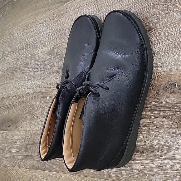 CLARKS Oakland Rise Classic Leather Boots Chukka Chelsea Black US 10.5 EUC