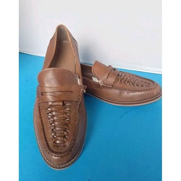 Classic Brown Leather Woven Penny Loafers Casual Dress‎ Shoes