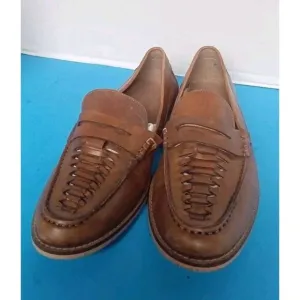 Classic Brown Leather Woven Penny Loafers Casual Dress‎ Shoes