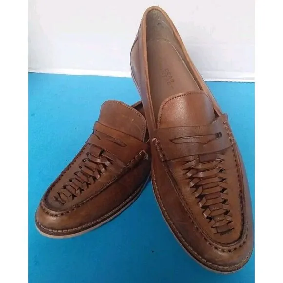 Classic Brown Leather Woven Penny Loafers Casual Dress‎ Shoes