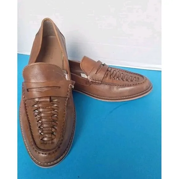 Classic Brown Leather Woven Penny Loafers Casual Dress‎ Shoes