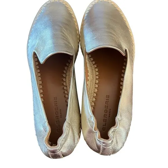 Clergerie Irmis Gold Leather Espadrille Flats Slip On NEW Size 8.5