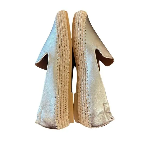 Clergerie Irmis Gold Leather Espadrille Flats Slip On NEW Size 8.5