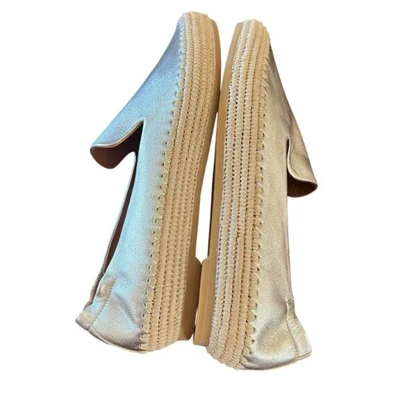 Clergerie Irmis Gold Leather Espadrille Flats Slip On NEW Size 8.5