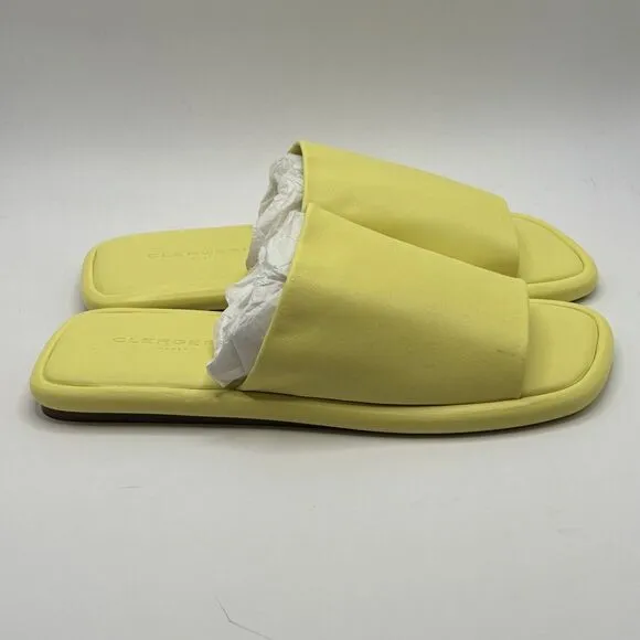 Clergerie Paris Ezy Flat Sandal Sz 6.5 Leather Slide Mule Yellow Citron