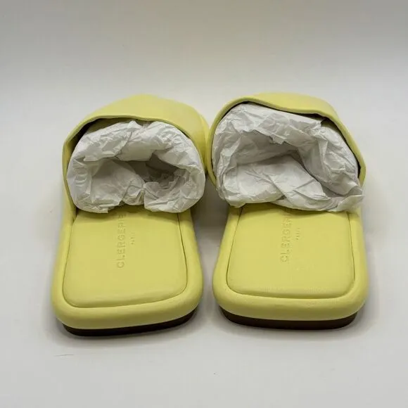 Clergerie Paris Ezy Flat Sandal Sz 6.5 Leather Slide Mule Yellow Citron