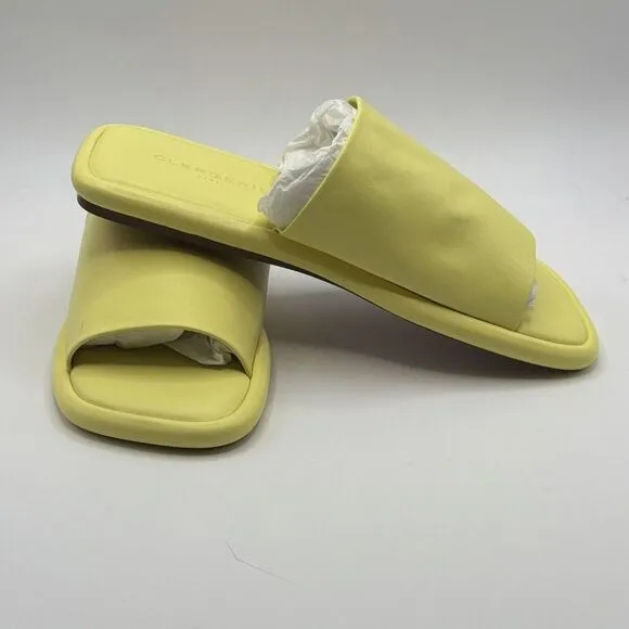 Clergerie Paris Ezy Flat Sandal Sz 6.5 Leather Slide Mule Yellow Citron