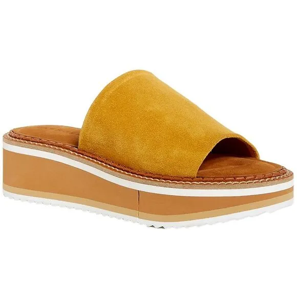 Clergerie Paris Womens Fast Yellow Leather Slip On Slide Sandals Flats New