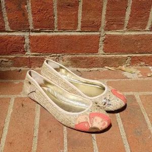 Coach Aaron Floral Beige and Coral Raffia Round Toe Flats Size 7.5 (1363)
