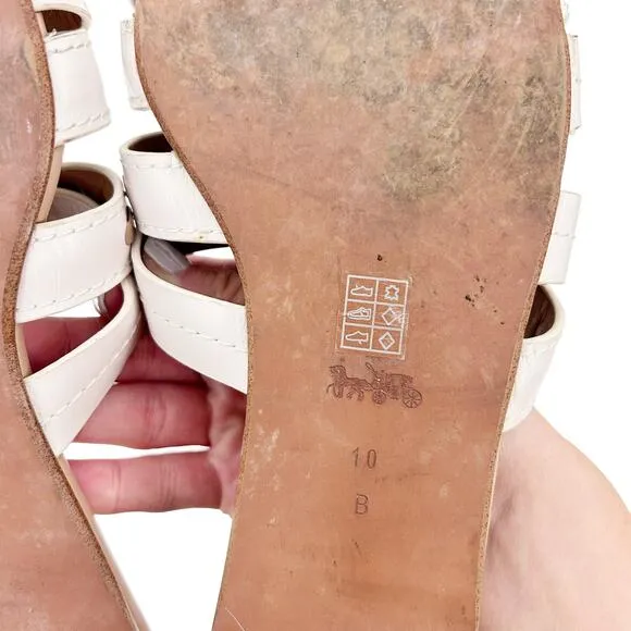 Coach Ariana Cream Leather Slip On Sandals Sz 10