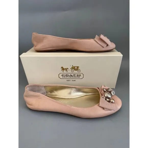 Coach Ballet Flats Lexi Smooth Soft Nappa Leather Nude Pink Size 9.5 Feminine