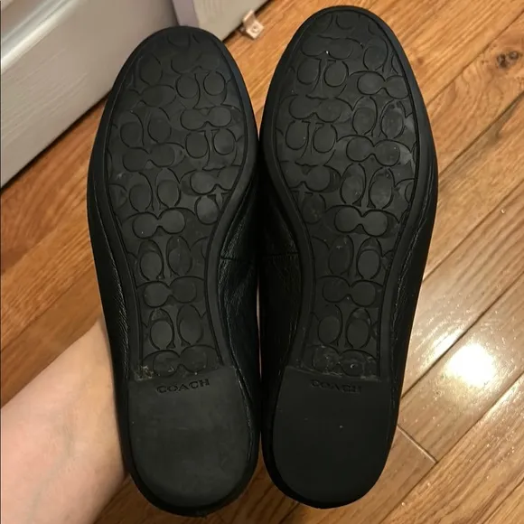 Coach Black Leather Flats with Bow Detail
