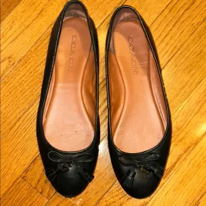Coach Black Leather Flats with Bow Detail