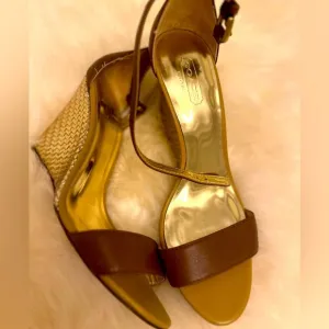 Coach Brown Leather Wedge Sandals