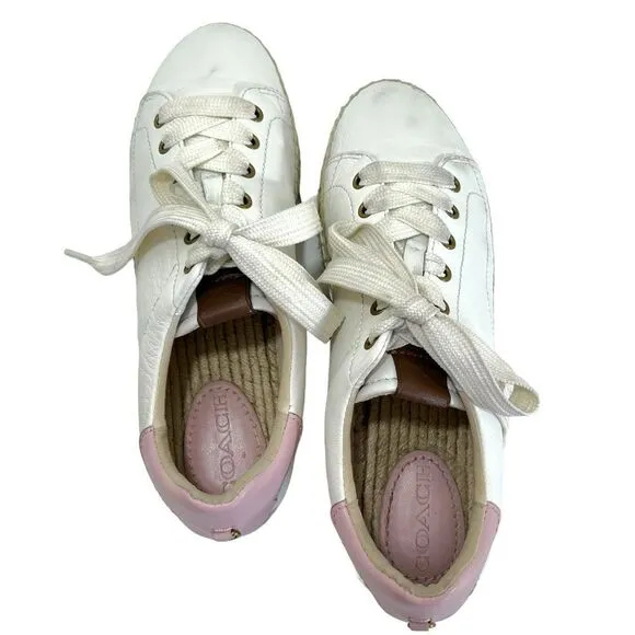 Coach C101 Low Top Espadrille Sneakers in White &amp; Petal