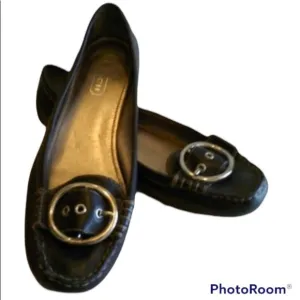 COACH CARLY BLACK LEATHER LOAFERS DRIVING FLATS