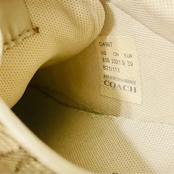 COACH Clip Signature Jacquard Low Top Khaki Sneakers G4967 Womens Size 8.5