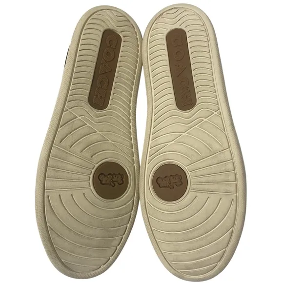 COACH Clip Signature Jacquard Low Top Khaki Sneakers G4967 Womens Size 8.5