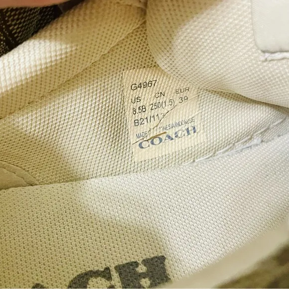 COACH Clip Signature Jacquard Low Top Khaki Sneakers G4967 Womens Size 8.5