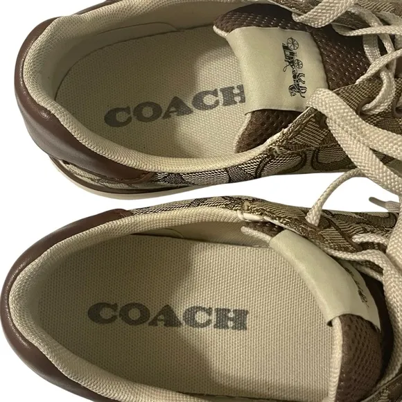 COACH Clip Signature Jacquard Low Top Khaki Sneakers G4967 Womens Size 8.5