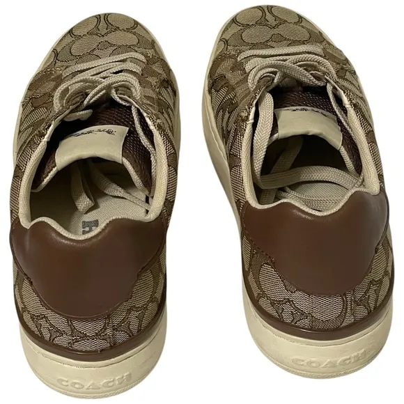 COACH Clip Signature Jacquard Low Top Khaki Sneakers G4967 Womens Size 8.5