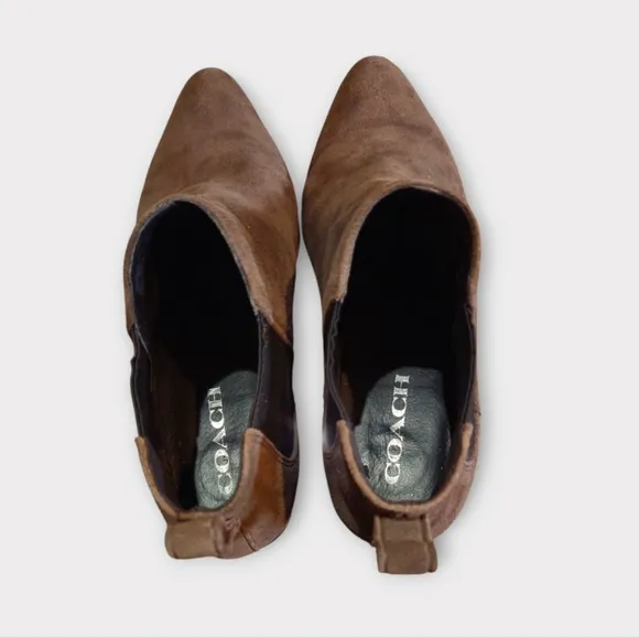 Coach Dark Taupe / Brown Suede Semi Pointed Toe Chelsea Ankle Boots