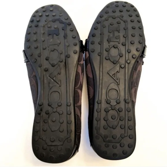 Coach Felisha Loafer Monogram Fabric Patent Leather Driving Shoe Preppy Black 6