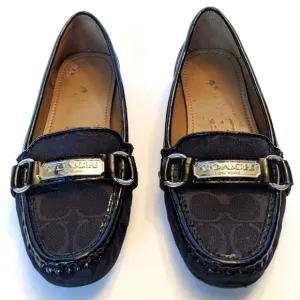 Coach Felisha Loafer Monogram Fabric Patent Leather Driving Shoe Preppy Black 6