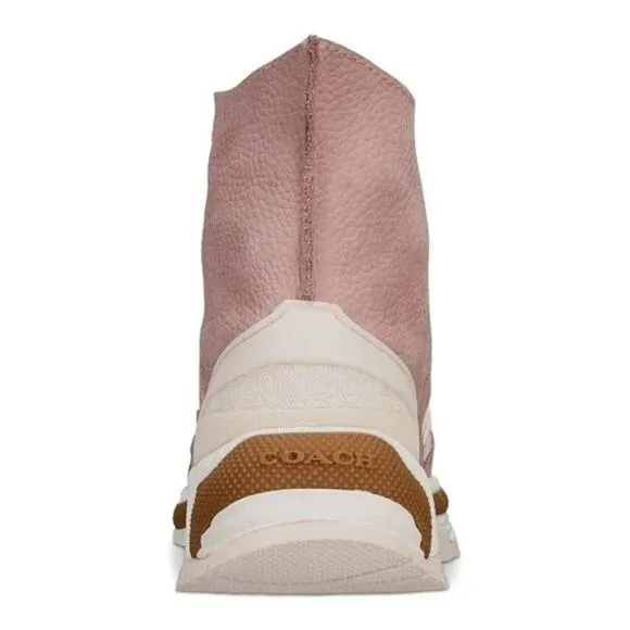 COACH G3251 Nubuck Leather High Top Platform Sneakers in Blush Pink Unisex Sz 39