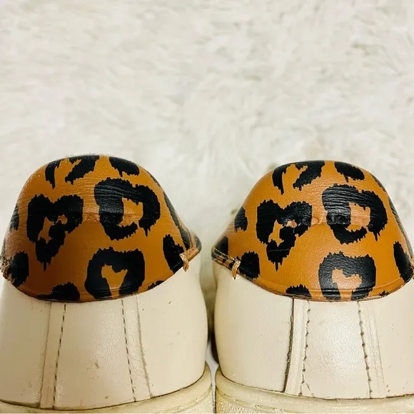 Coach Low Top Leather Sneakers 9B Leopard Print Heel Off-White Luxury C126