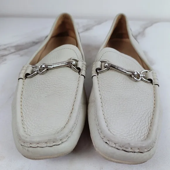 Coach Men's Gallagher Cream Beige Leather Slip On Loafers Driving Shoes, 10