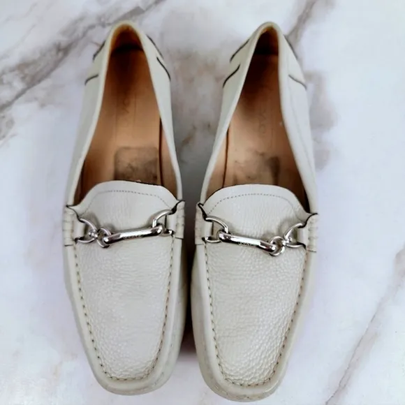 Coach Men's Gallagher Cream Beige Leather Slip On Loafers Driving Shoes, 10