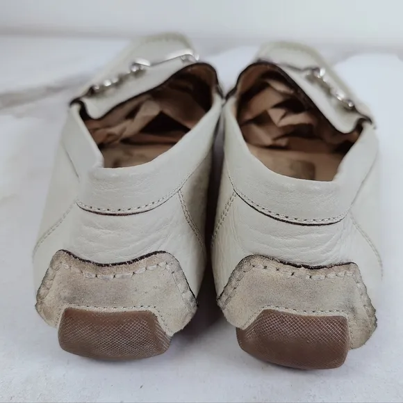 Coach Men's Gallagher Cream Beige Leather Slip On Loafers Driving Shoes, 10