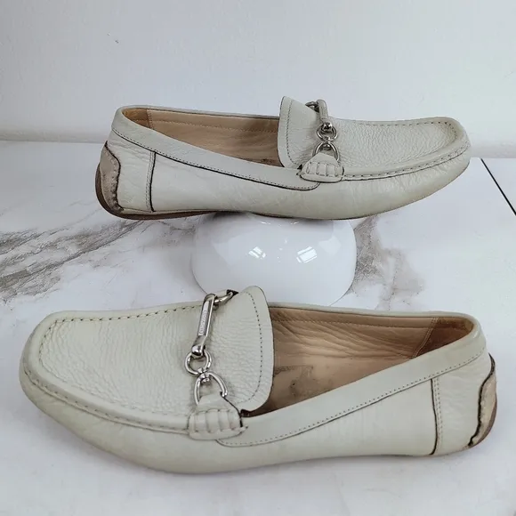 Coach Men's Gallagher Cream Beige Leather Slip On Loafers Driving Shoes, 10