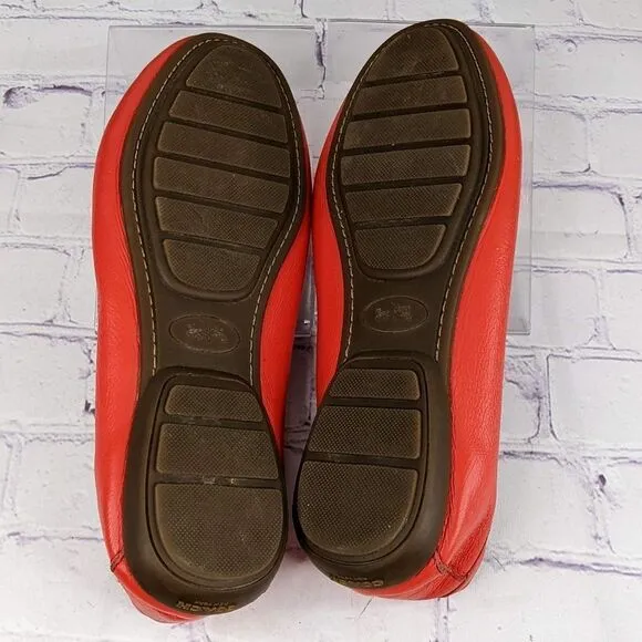 COACH Olympia Pebble Grain Leather Loafers Red Flats Driving Moc