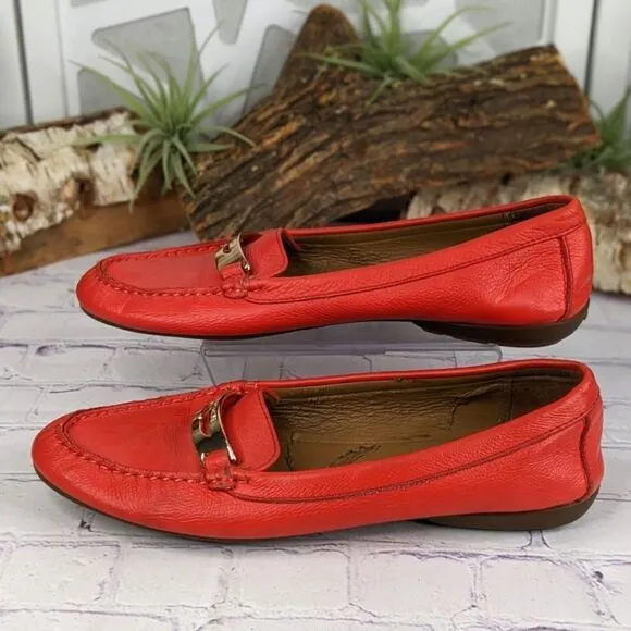 COACH Olympia Pebble Grain Leather Loafers Red Flats Driving Moc