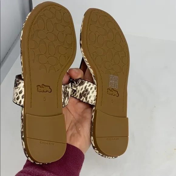 Coach Sz 5B Snake Embossed Leather Flat Sandals