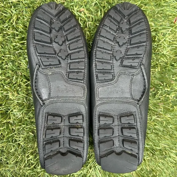 Coach Women's Arlene Slip On Pebbled Leather Driving Loafers Black Gold Sz 6.5