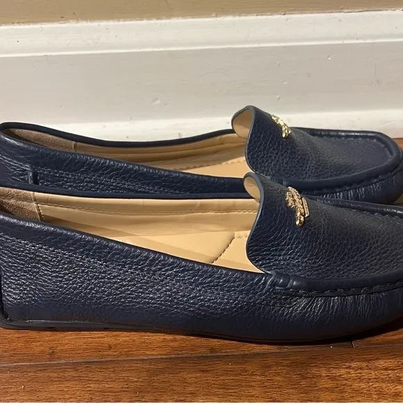 Coach Women's Marley Driver Loafer SZ 5.5 Leather Quiet Luxury Slip On Logo Blue