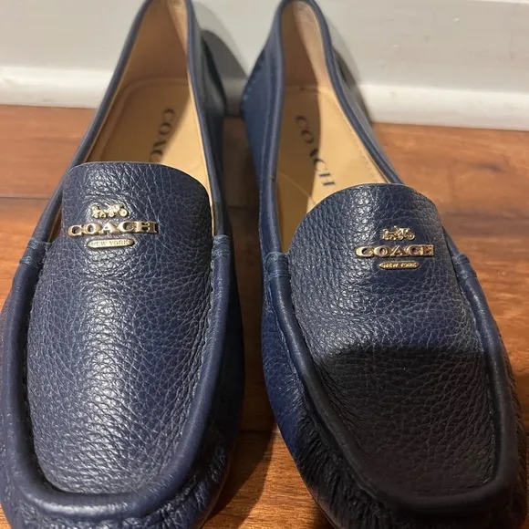 Coach Women's Marley Driver Loafer SZ 5.5 Leather Quiet Luxury Slip On Logo Blue