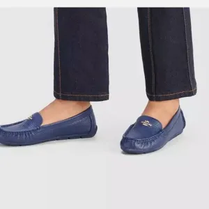 Coach Women's Marley Driver Loafer SZ 5.5 Leather Quiet Luxury Slip On Logo Blue
