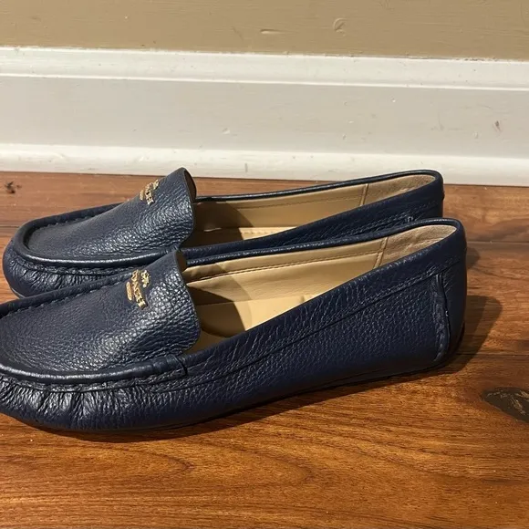 Coach Women's Marley Driver Loafer SZ 5.5 Leather Quiet Luxury Slip On Logo Blue
