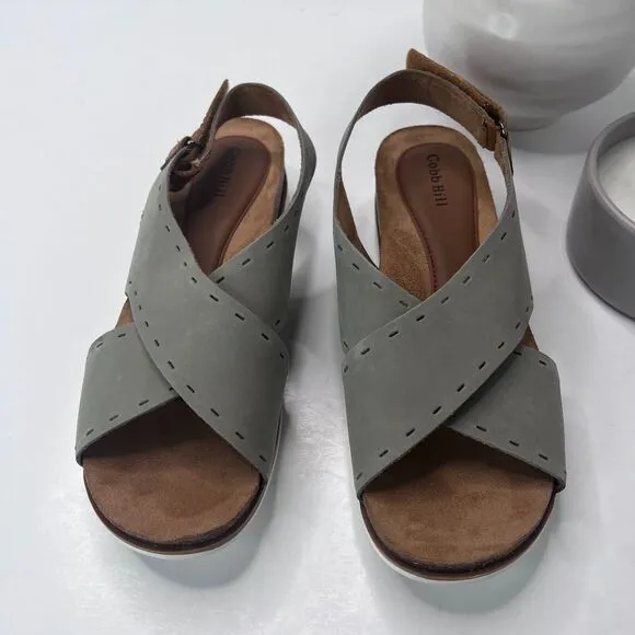 Cobb Hill Slingback Cross Strap Leather Sandals Sage CI7772 Women's 8.5 Tried on