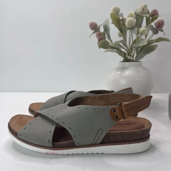 Cobb Hill Slingback Cross Strap Leather Sandals Sage CI7772 Women's 8.5 Tried on