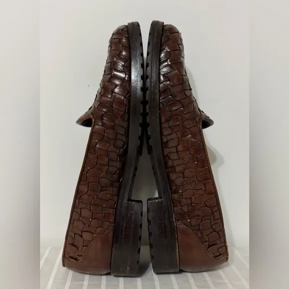 COLE HAAN BRAGANO Brown Woven Leather Loafers Made In Italy Mens 9M