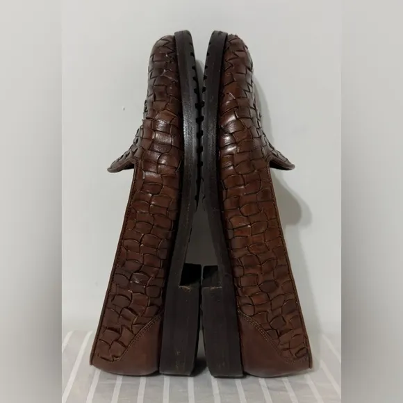 COLE HAAN BRAGANO Brown Woven Leather Loafers Made In Italy Mens 9M