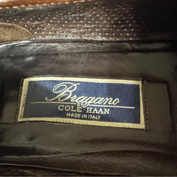 COLE HAAN BRAGANO Brown Woven Leather Loafers Made In Italy Mens 9M