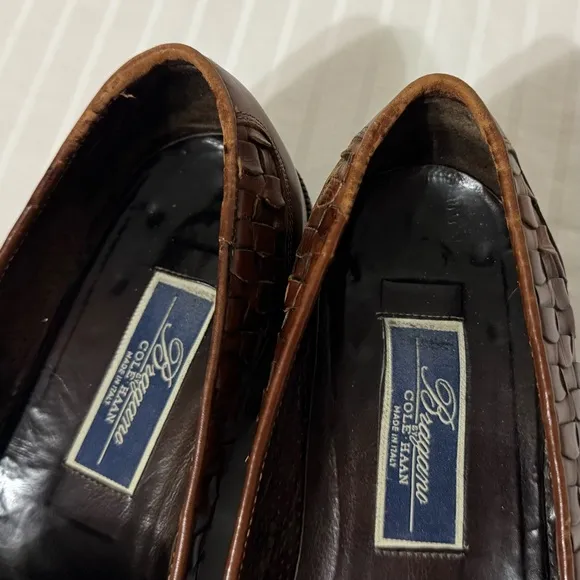 COLE HAAN BRAGANO Brown Woven Leather Loafers Made In Italy Mens 9M